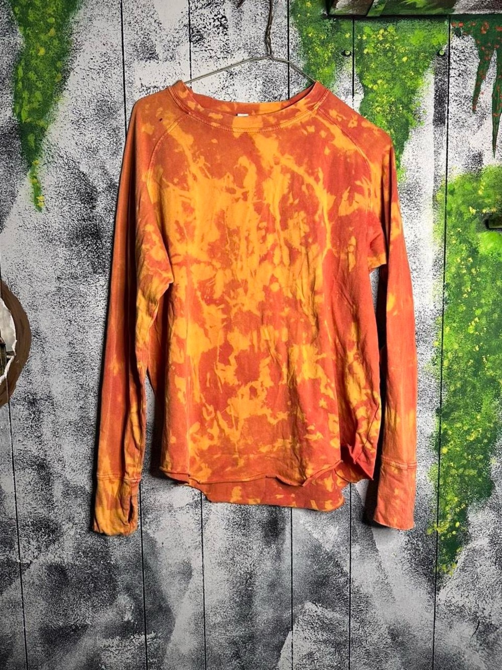 Bleach-Dye Long Sleeve Tee in Orange and Yellow